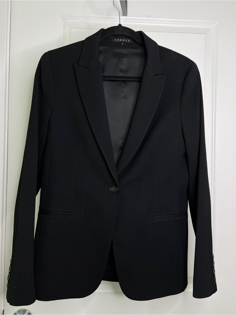 Theory Black Textured Stretch Wool Single Button Blazer Jacket 90971138 Size 10